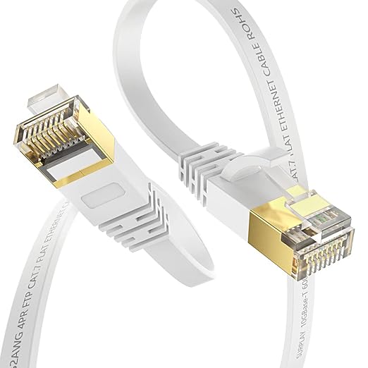 Cat7 6FT-2Pack Ethernet Cable Flat-White-10Gbps High Speed Ultra Slim Network - Image 2