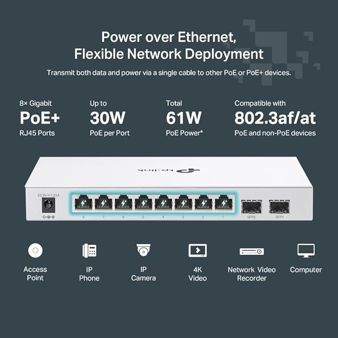 TP-Link Festa FS310GP 10 Port Gigabit Smart Managed PoE Switch 8 PoE+ Port @61W - Image 4