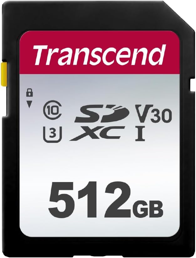 Transcend SDC300S 512GB SDXC SD Card, UHS-I U3 V30, 4K UHD & Full HD by Transcend