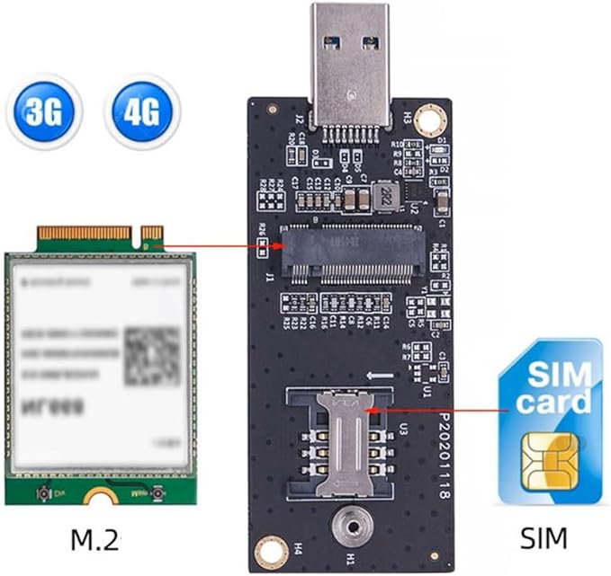 Xiwai M.2 Key-B NGFF WWAN to USB 3.0 Riser Card Adapter w SIM Slot - Image 2