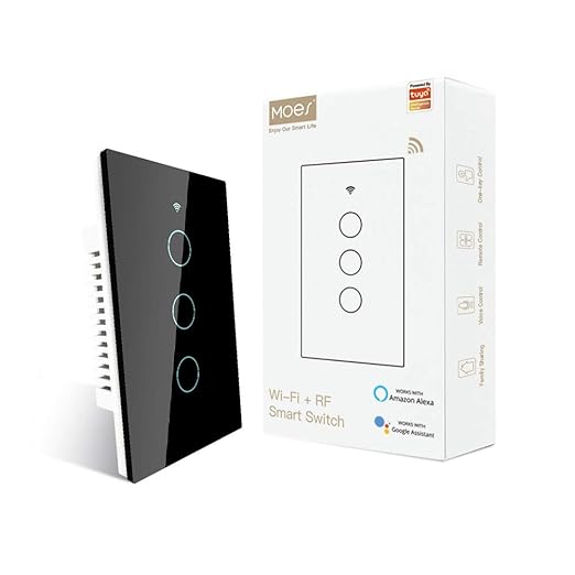 MOES 2.4GHz WiFi Wall Touch Smart Switch Neutral Wire Required, 3 Way by MOES