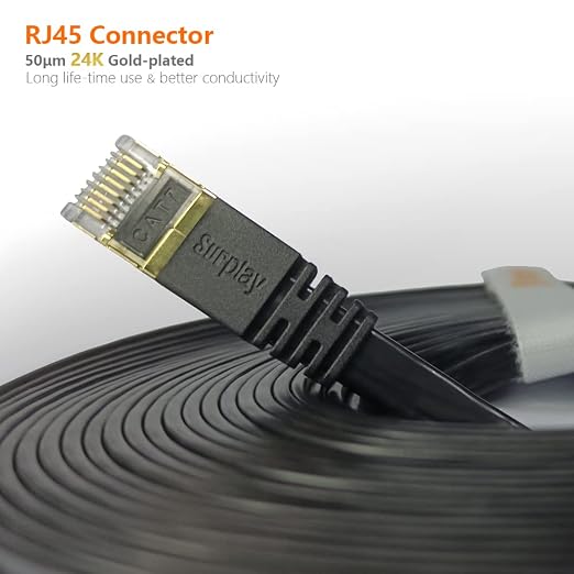 Cat7 15FT Ethernet Cable Flat-Black-10Gbps Ultra Slim High Speed Double Shielded - Image 8