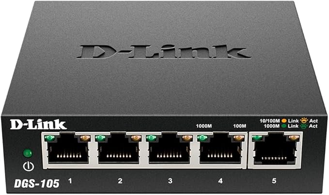 D-Link Ethernet Switch, 5 Port Gigabit Unmanaged Metal Desktop Plug and Play by Amazon+Renewed