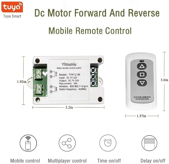 Tuya Smart WiFi/Bluetooth DC Motor Controller 10A 7-32V Reversible Switch - Image 2
