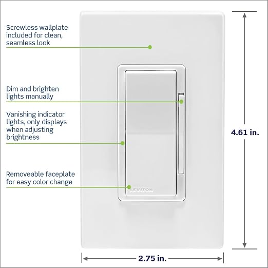Leviton Decora Smart ELV/LED, Phase Selectable Dimmer Switch, Wi-Fi 2nd Gen - Image 5