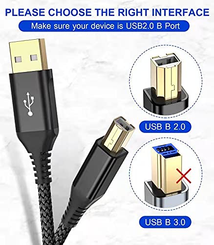 sweguard USB Printer Cable 6.6ft, Printer Cord USB 2.0 Type A Male to B Male - Image 4