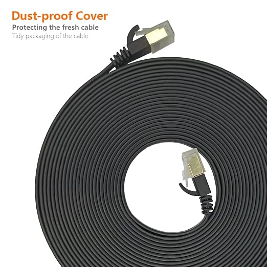 Cat7 Ethernet Cable 30FT-Flat-Black-10Gbps Ultra Slim High Speed Double Shielded - Image 7