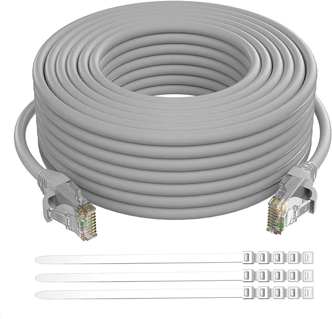 Adoreen Cat 6 Ethernet Cable 30 Ft-Gray, Outdoor & Indoor Snagless Long Round by Adoreen