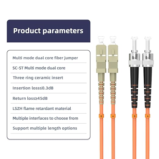 SC/UPC to ST/UPC Fiber Patch Cable OM1 Multimode Duplex 62.5/125μm 100M/328FT - Image 4