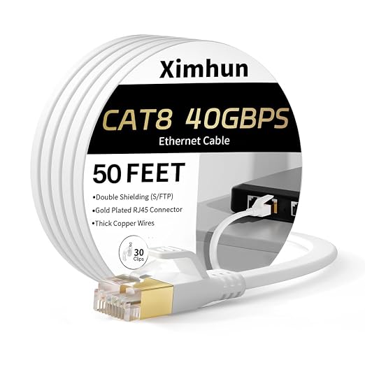 Cat 8 Ethernet Cable 50ft, 100ft 75ft 65ft 40ft 25ft High-Speed Internet Cable by XimhunEthernetCable