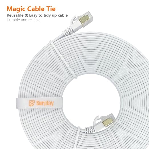 Cat7 6FT-2Pack Ethernet Cable Flat-White-10Gbps High Speed Ultra Slim Network - Image 8