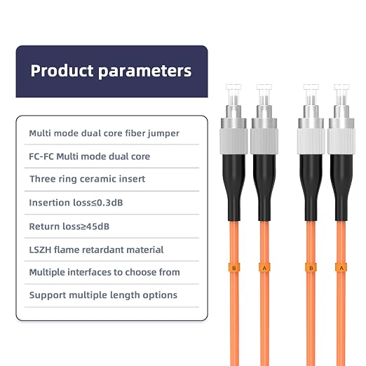 FC/UPC to FC/UPC Fiber Patch Cable, 60M/196FT OM1 Multimode Duplex 62.5/125µm - Image 3