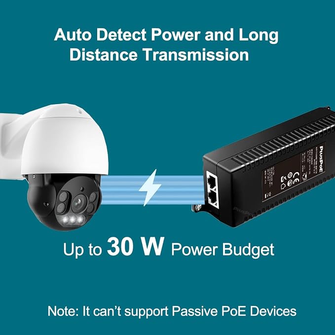 Gigabit PoE+ Injector Adapter - 30W 48V Power Over Ethernet Plus - 802.3af/at - Image 3