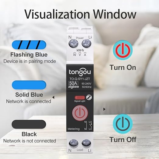 TONGOU ZigBee DIY Smart Switch 50A| DIN Rail Switch| 1P+N 90-240VAC| Real-time - Image 7
