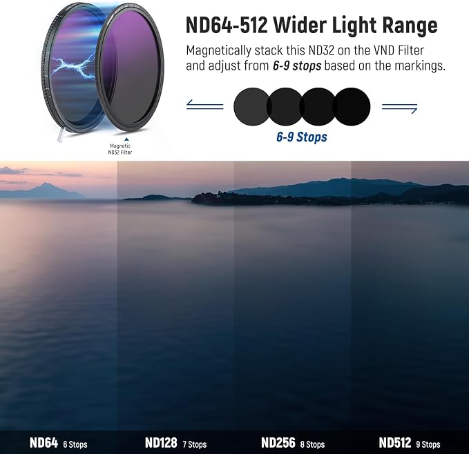 Neewer HD True Colors 52mm Variable ND Filter ND2-512, VND Filter & Magnetic - Image 3