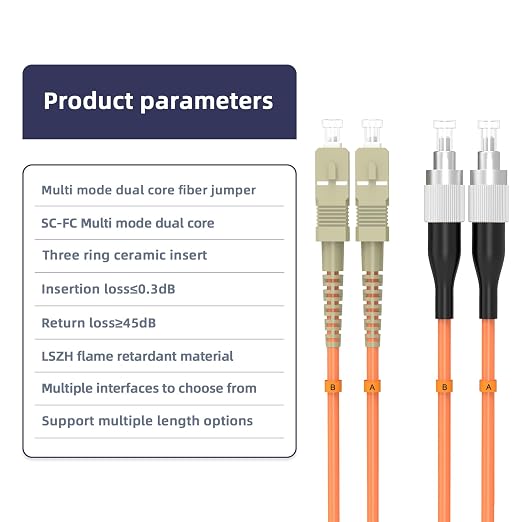 OM1 Multimode Duplex Fiber Patch Cable, SC/UPC to FC/UPC, 62.5/125μm 15M/49FT - Image 3