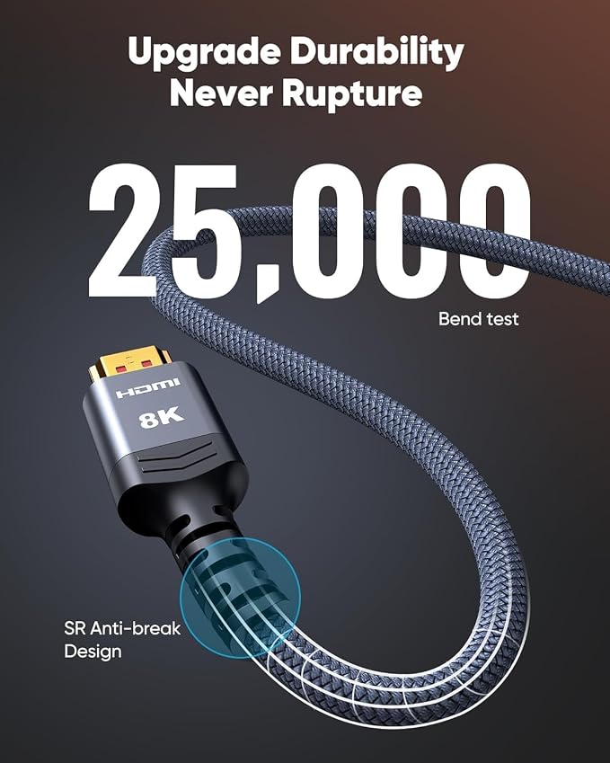 Highwings 8K@60 HDMI Cable 8FT/2.5M, 48Gbps 2.1 High Speed HDMI Braided Nylon - Image 5