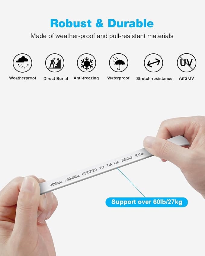 DDMALL CAT 8 Ethernet Cable 6ft, High Speed 40Gbps 2000MHz Shielded Flat CAT8 - Image 7