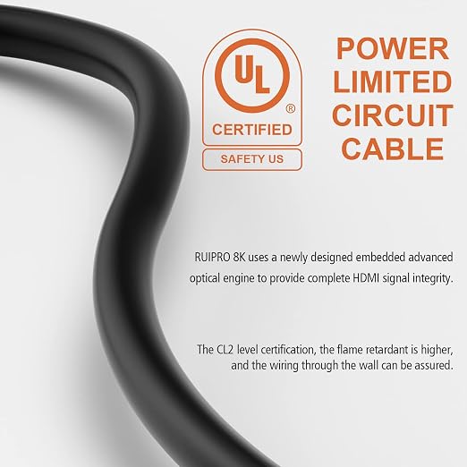 RUIPRO 8K HDMI Fiber Optic Cable CL2 Rated 20 Feet 48Gbps 8K60Hz 4K120Hz - Image 8