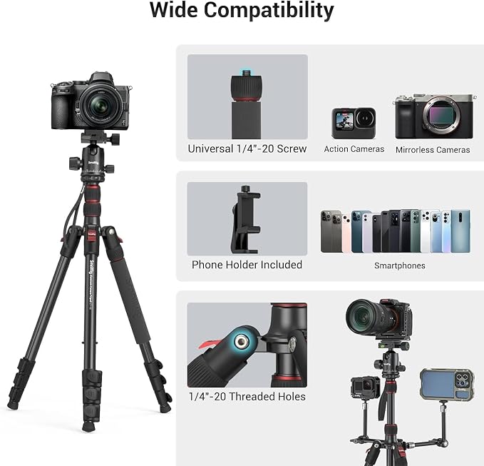 SmallRig CT-20 Camera Tripod, 78.7" Foldable Aluminum Tripod & Monopod - Image 8