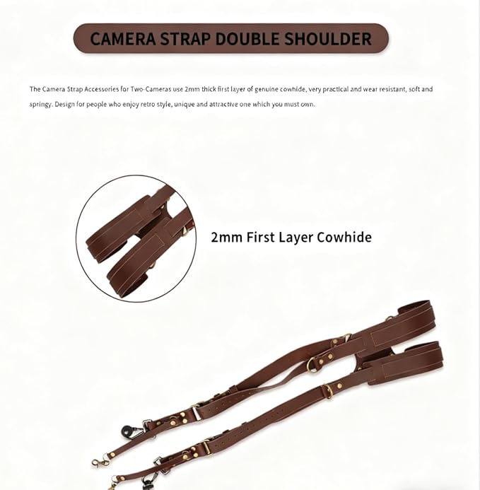 Dual Camera Harness & Leather Shoulder Strap Comfortable Carry - Image 3