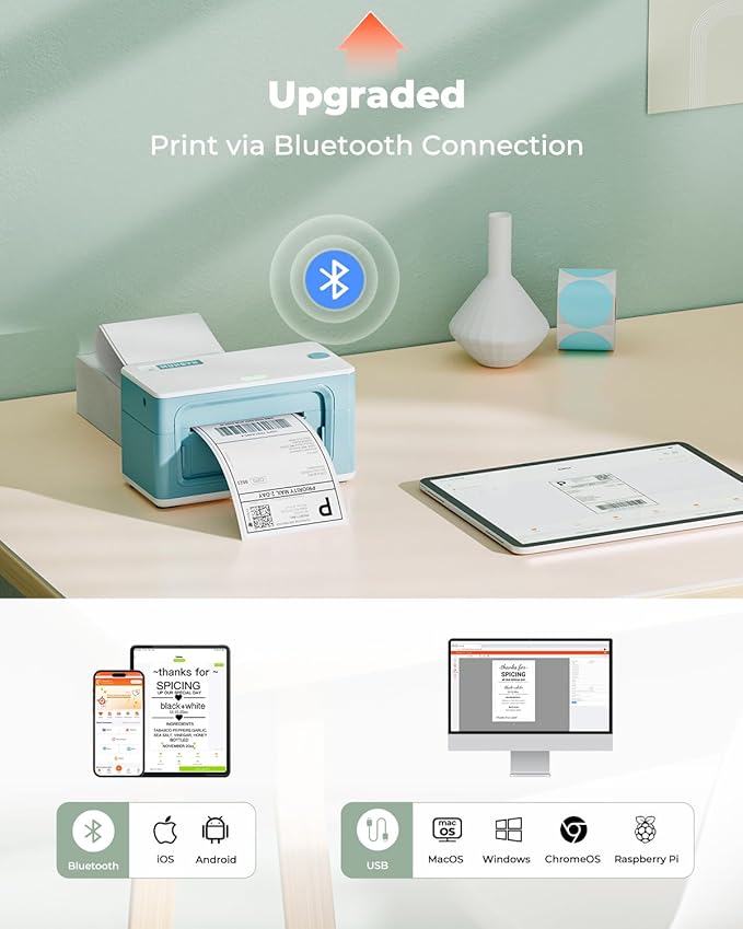 MUNBYN Bluetooth Thermal Label Printer 941BP, Wireless 300DPI 4x6 Shipping - Image 2