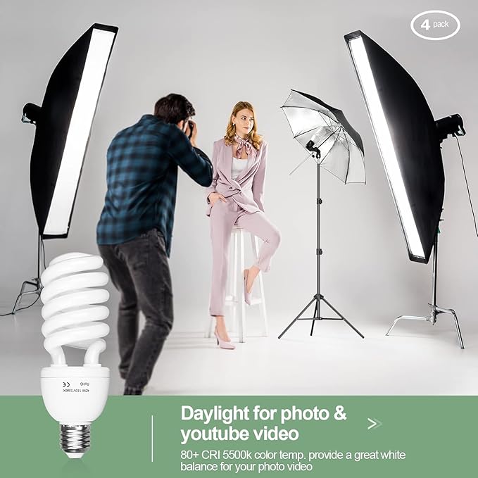 EMART Full Spectrum Light Bulb, 2 x 45W 5500K Spiral CFL Daylight - Image 4