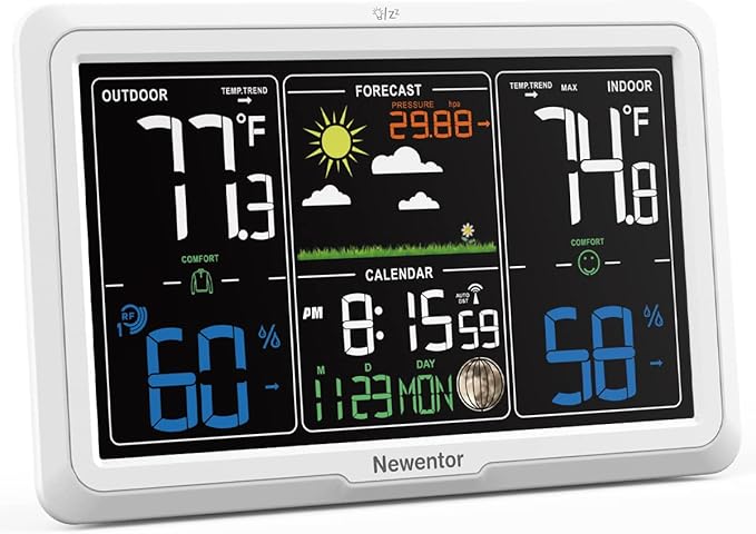 Newentor Weather Station Wireless Indoor Outdoor, 7.5in Display Atomic Clock by Newentor