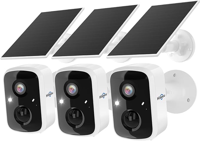 Hiseeu Solar Camera Security Outdoor, 3 Pack 100% Wireless 3K 4MP Surveillance by Hiseeu