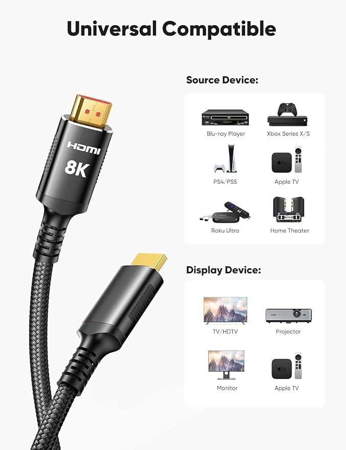 Snowkids 8K HDMI Fiber Optic Cable Long 2.1 65FT, Unidirectional 48Gbps High - Image 8