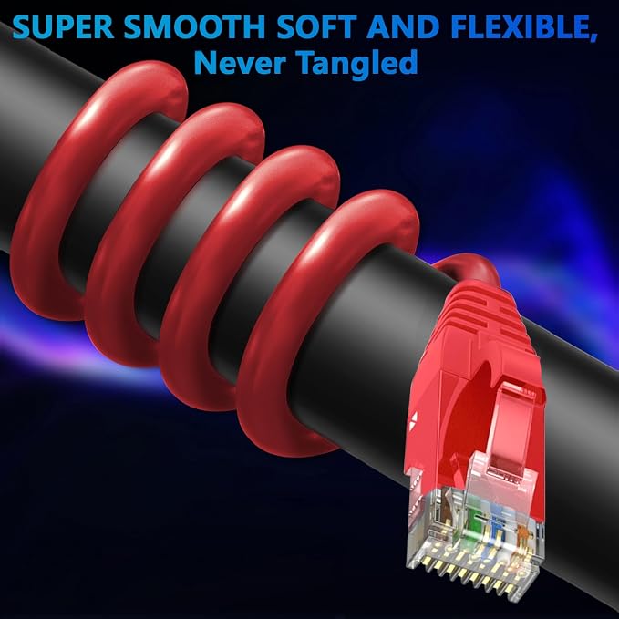 Adoreen Cat 6 Ethernet Cable 50 Ft-Red, Outdoor & Indoor Snagless Long Round - Image 2