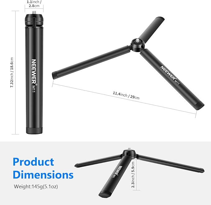 NEEWER Mini Metal Tripod, Table Stand, Desktop Compact Tripod Compatible - Image 2