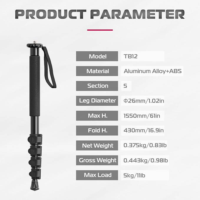 ULANZI TB12 Camera Monopod, Lightweight & Portable Camera Accessories, - Image 7