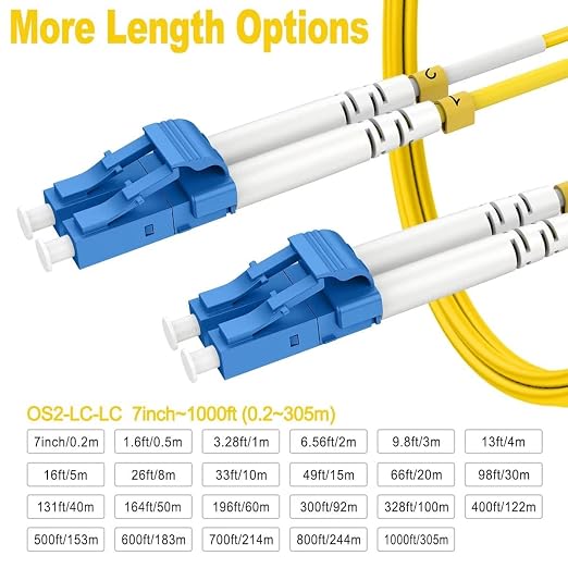 2m OS2 LC to LC Single Mode Fiber Patch Cables, Options 7inch~1000ft, SM - Image 3