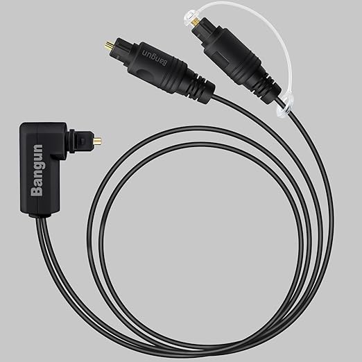 90 Degree Optical Audio Splitter 1 in 2 Out Cable, Digital Toslink Fiber by Bangun