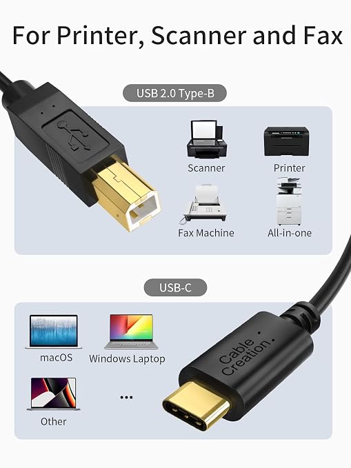 CableCreation USB B to USB C Printer Cable 6.6 FT/10-Pack, USB-C to USB-B Cord - Image 6