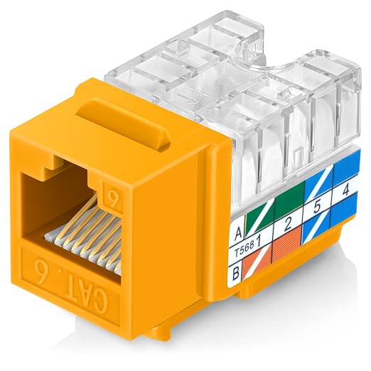 Everest 90° Angled RJ45 Cat6 Keystone Jacks 50-Pack in Yellow by EverestMediaSolutions