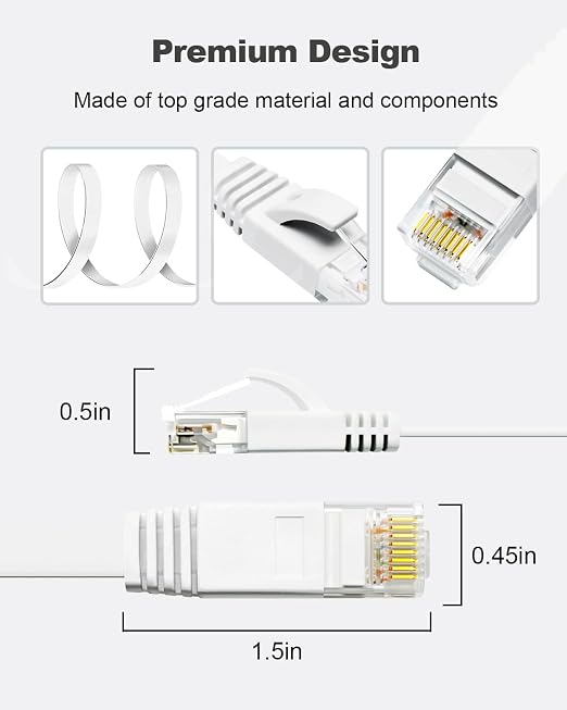 Yauhody CAT 6 Ethernet Cable 20ft White, High Speed Solid Flat CAT6 Gigabit - Image 7