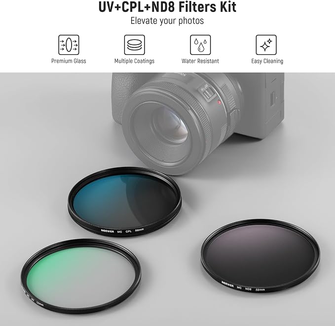 NEEWER 58mm UV/CPL/ND Lens Filter Kit, UV Protection + Circular Polarizing + - Image 2
