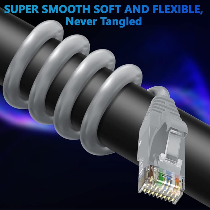 Adoreen Cat 6 Ethernet Cable 40 Ft-Gray, Outdoor & Indoor Snagless Long Round - Image 2
