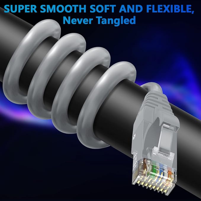 Adoreen Cat 6 Ethernet Cable 60 Ft-Gray, Outdoor & Indoor Snagless Long Round - Image 2