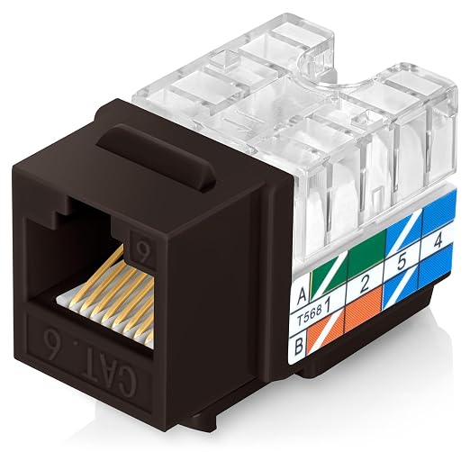 Everest 90° Angled RJ45 Cat6 Keystone Jacks 50-Pack in Brown by EverestMediaSolutions