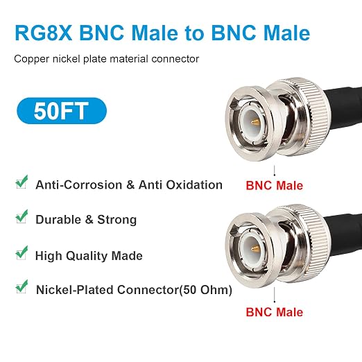 MOOKEERF BNC Male to Male Coaxial Cable 50 Ohm Ultra Low Loss RG8X - Image 2