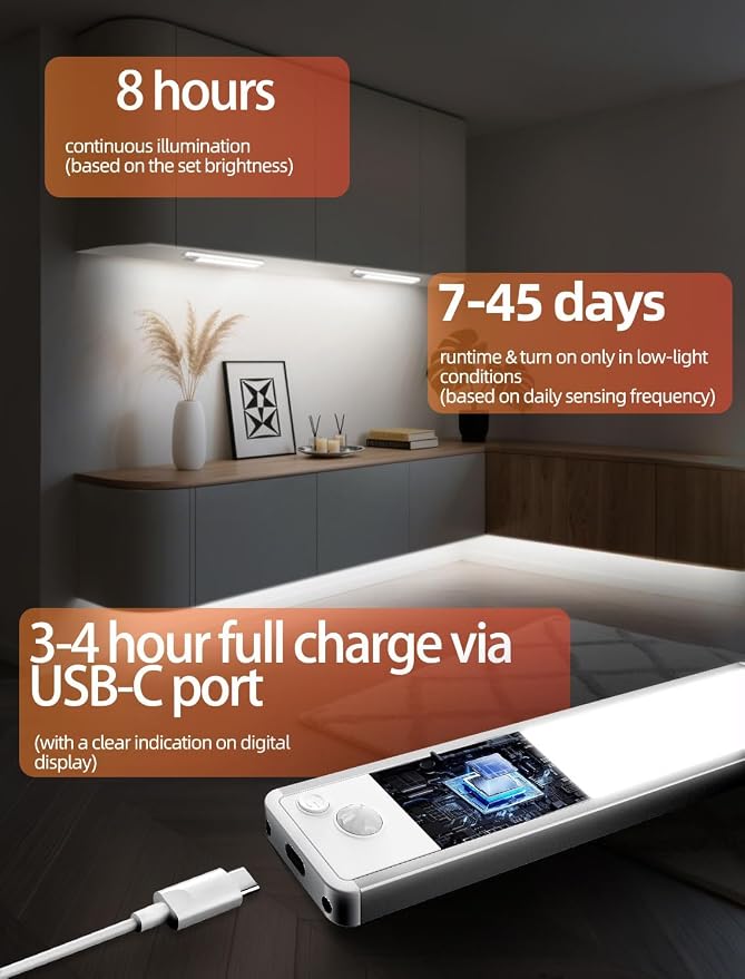 Under Cabinet Lighting: 10 Inch 3-Color Dimmable Rechargeable Motion Sensor - Image 7