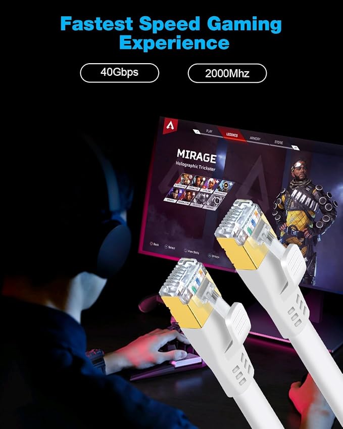 DDMALL CAT 8 Ethernet Cable 33ft, High Speed 40Gbps 2000MHz Shielded Flat - Image 4