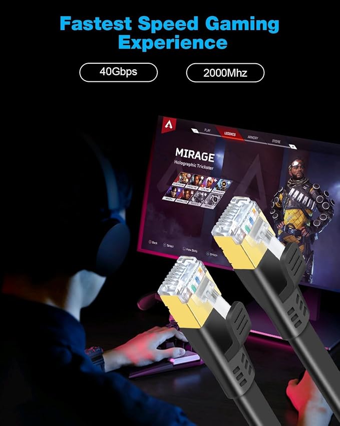 DDMALL CAT 8 Ethernet Cable 33ft, High Speed 40Gbps 2000MHz Shielded in Wall - Image 4