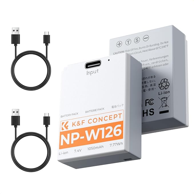 K&F CONCEPT 2-Pack NP-W126 Battery, USB C NP-W126S XT30III Battery Compatible by KFCONCEPT