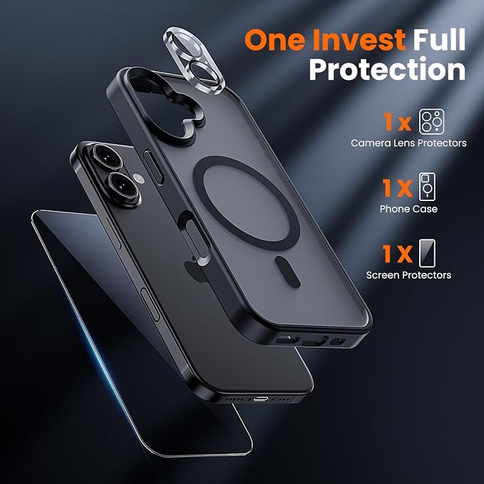 toushion 3 in 1 for iPhone 16 Plus Case Clear Matte Black | - Image 2
