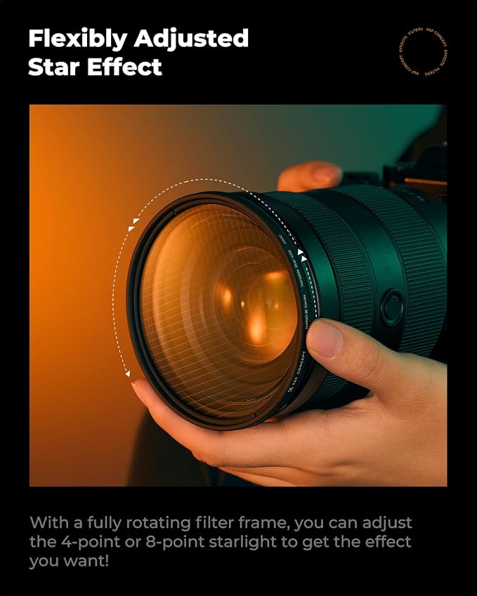 K&F CONCEPT 82mm Variable Star Filter Cross Screen Starburst Filter 4, 8 Points - Image 6
