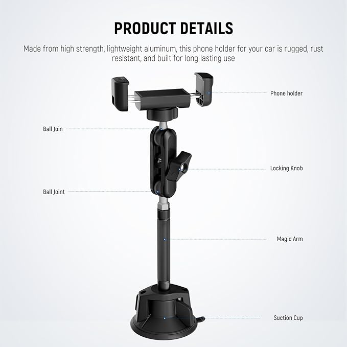 NEEWER Phone Holder for Your Car, 360° Rotating Vacuum Suction Cup Metal Cell - Image 5